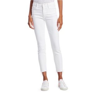 MOTHER The Looker White Fray Ankle Hem Anthropologie Skinny Jeans 27